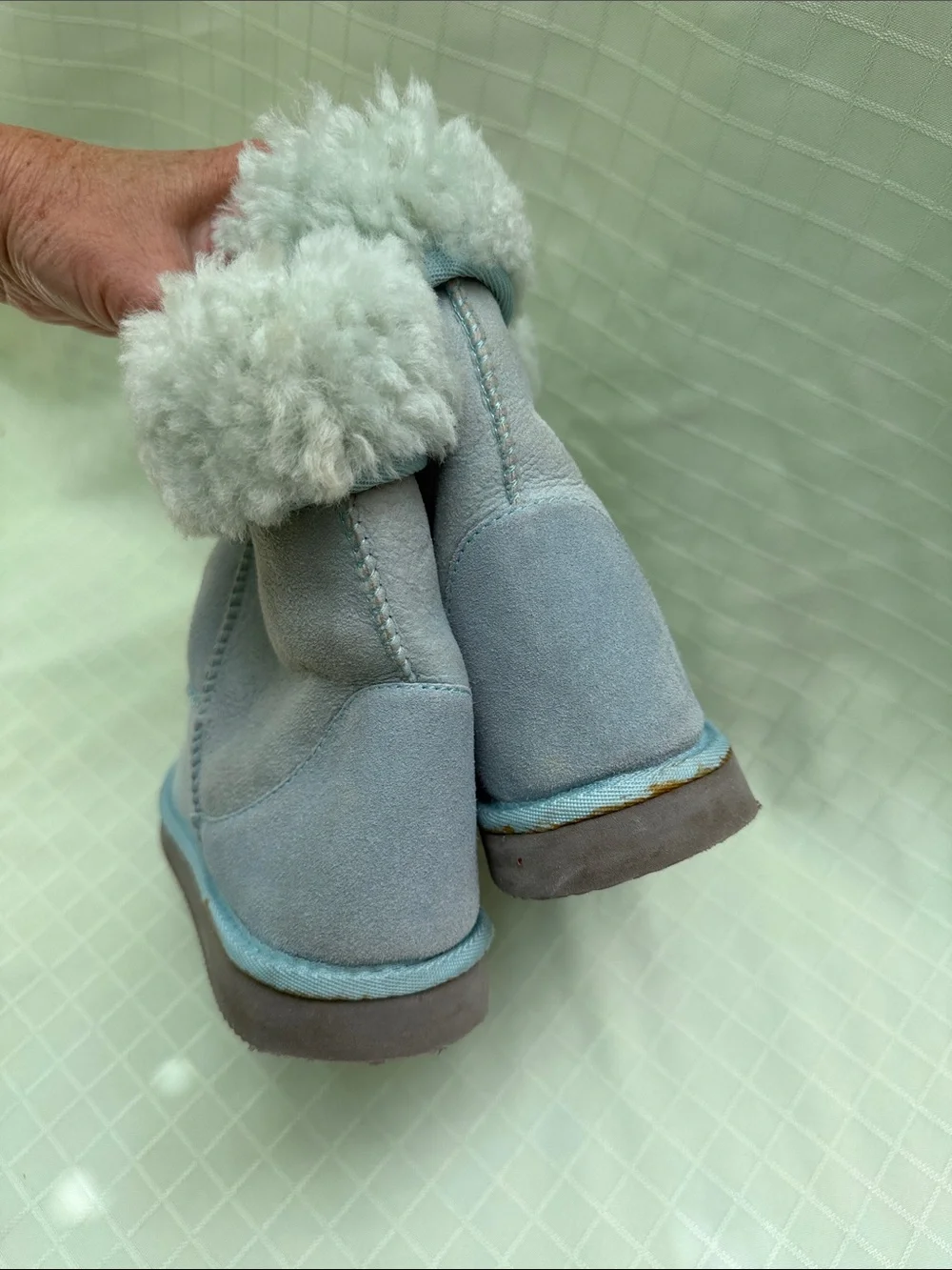 Vintage Light Blue Shearling Lined Short Boots